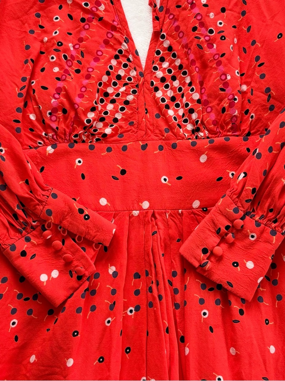 FREE PEOPLE Coryn Mini Dress Size 4 Coral Cutout Back Pleated Boho Long Sleeve - Picture 10 of 12